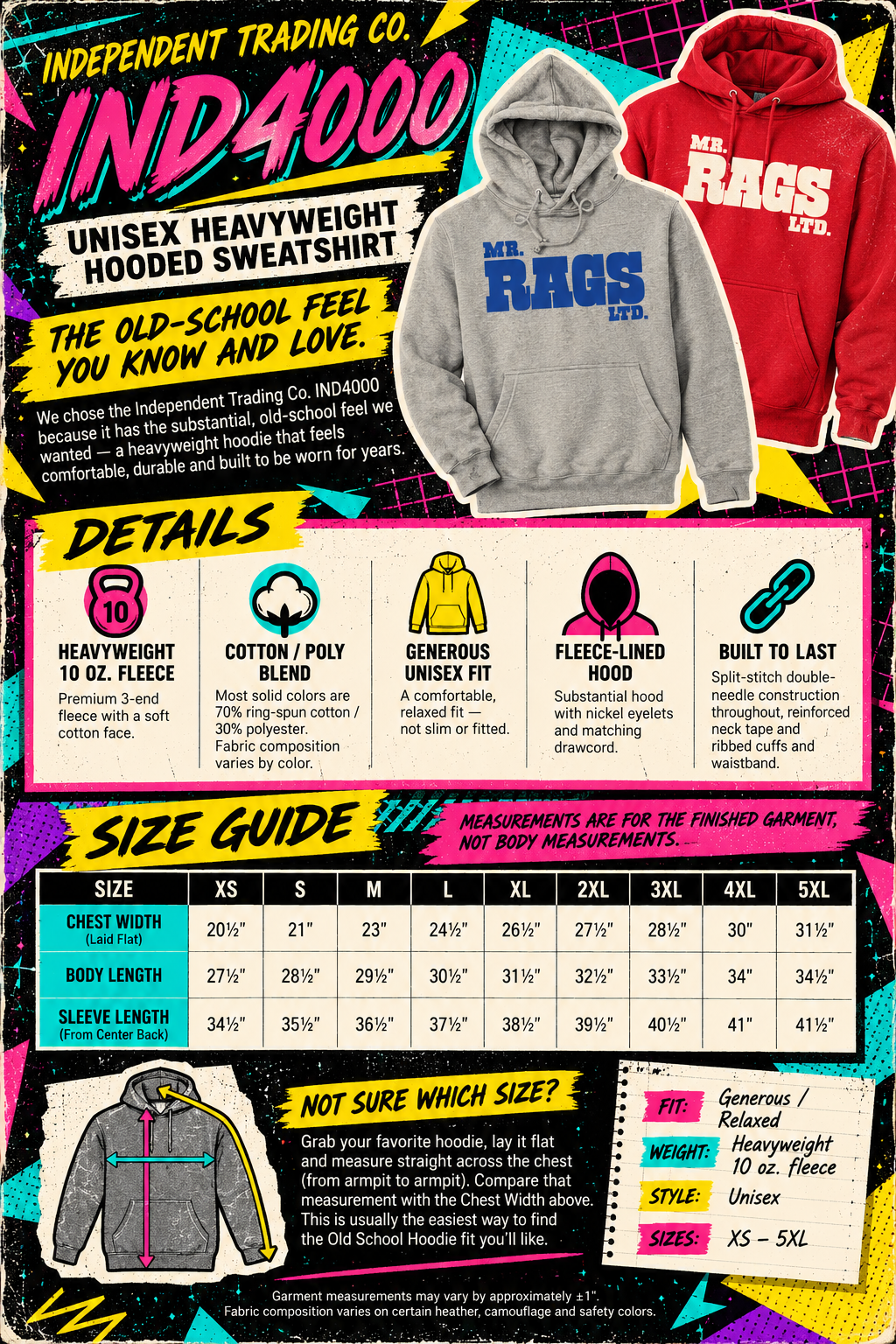 Hoodie sizing guide
