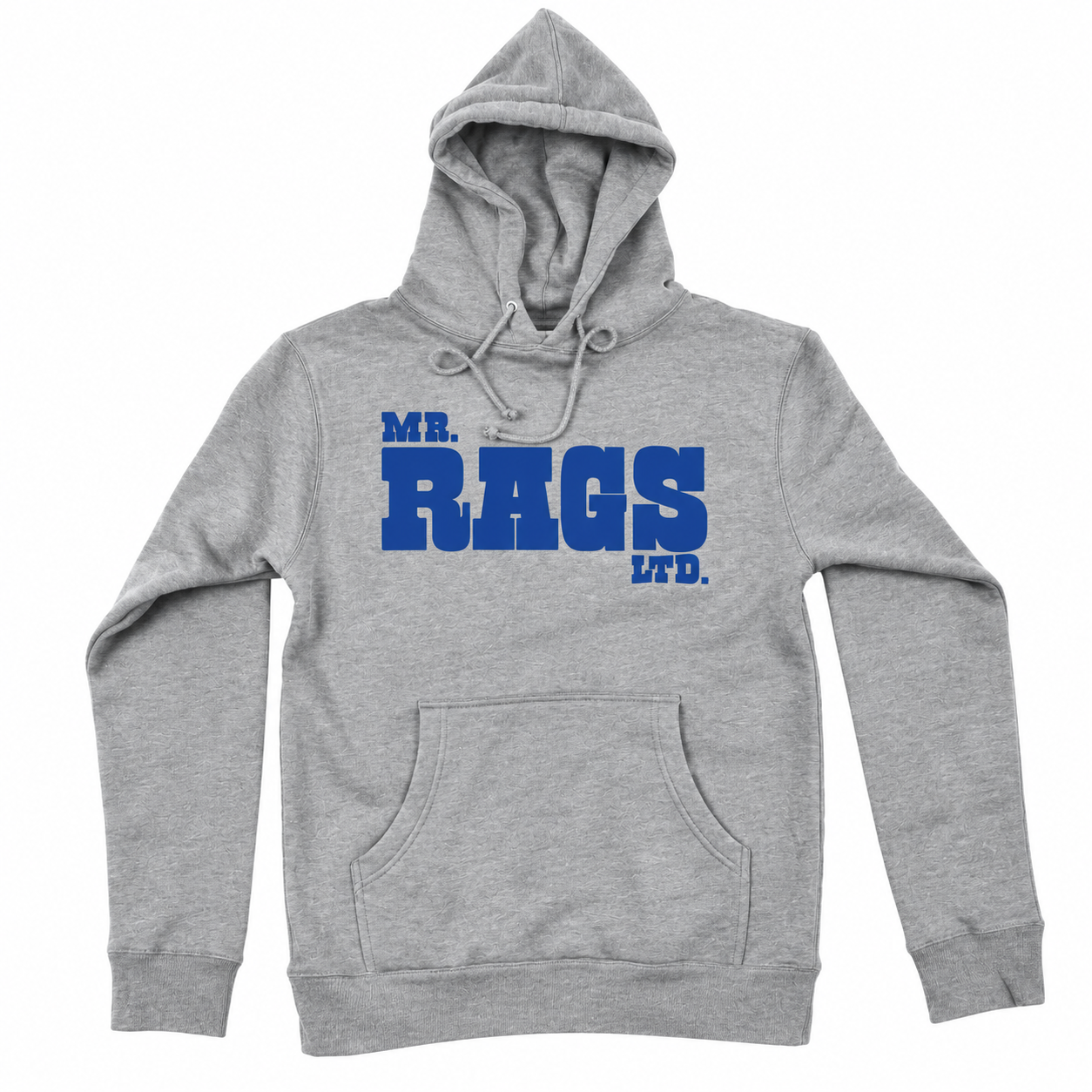 Mr. Rags Heather Gray Hoodie with Blue Logo hoodie