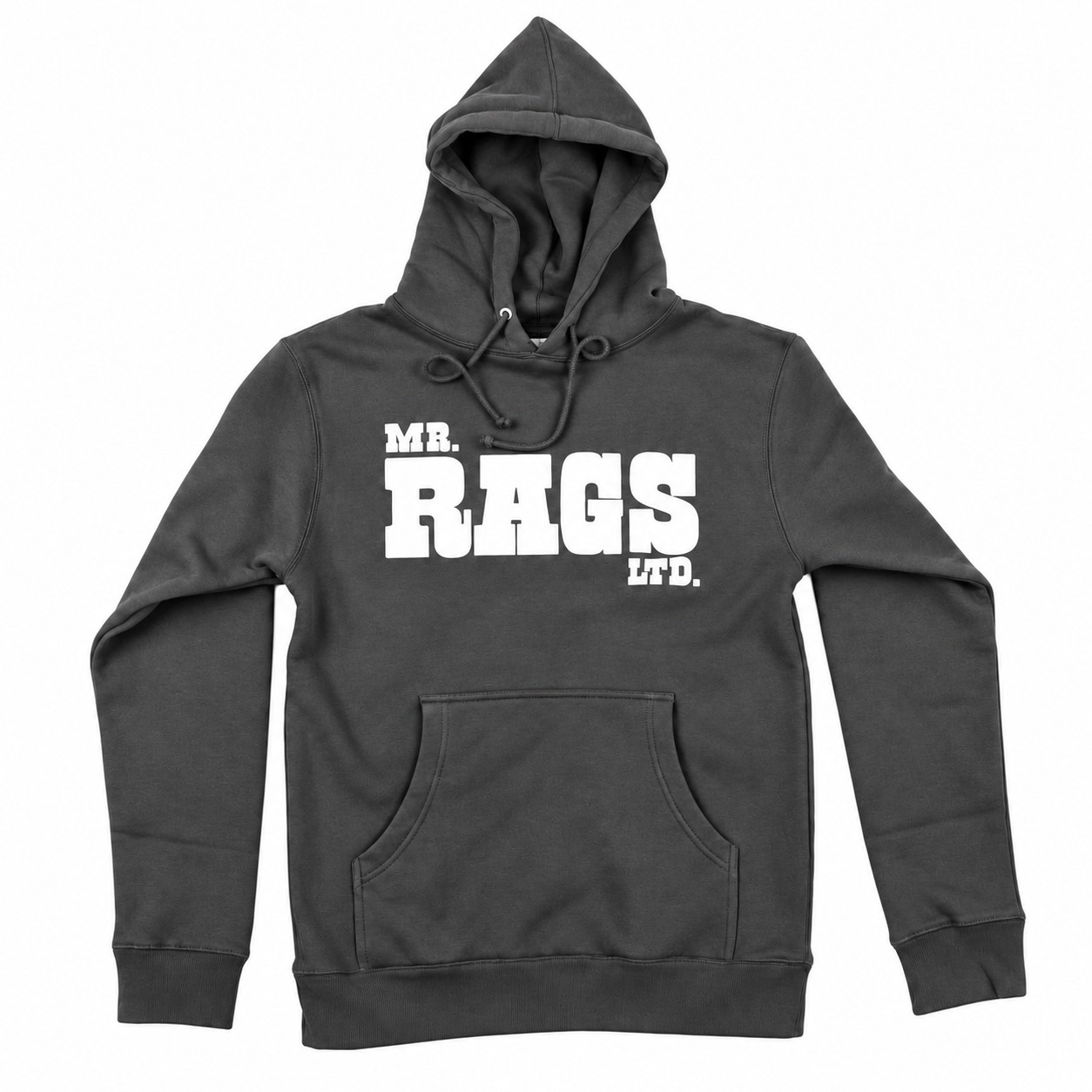 Mr. Rags Charcoal Gray Hoodie with white logo hoodie